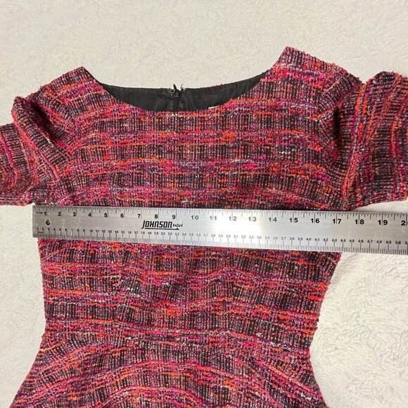 Trina Turk Women's Size 6 Check Purple Back Zip Sheath Peplum Dress Lined Tweed - Picture 6 of 8